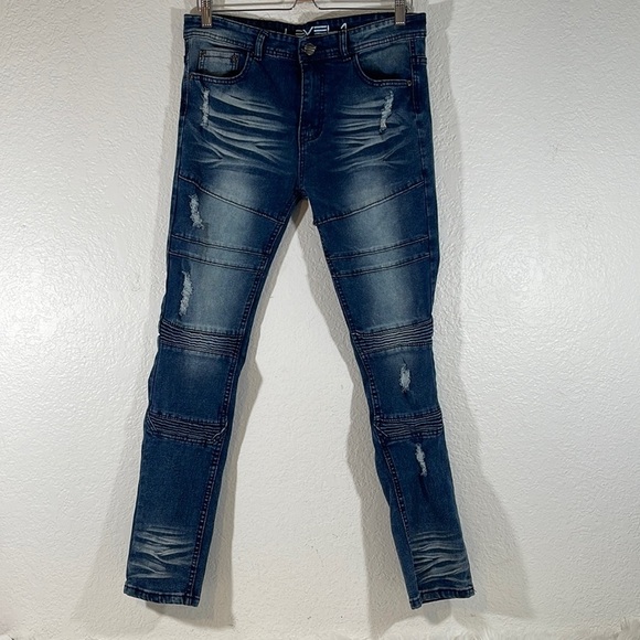 Other - LEVEL 1 DENIM Super Skinny Fit Distressed Moto Jeans Size 32x32